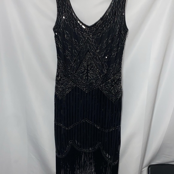 FunDaisy size XL Black FULL Sequin Sheath Midi Flapper Dress LINED SIDE ZIPPER - Picture 8 of 13